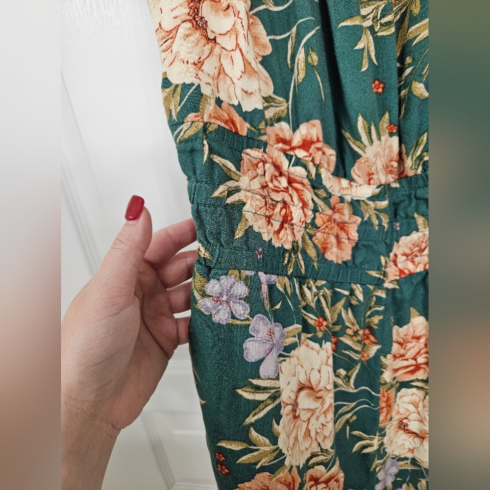 American eagle small green floral spring short sleeve elastic waist romper - Picture 6 of 10
